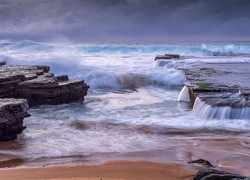 Sydney, Plaża Turimetta, Morze, Skały, Fale