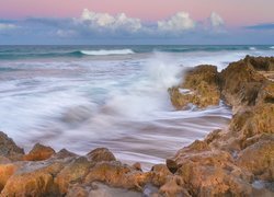 Morze, Wybrzeże, Skały, Fale, Jupiter Island, Floryda, Stany Zjednoczone