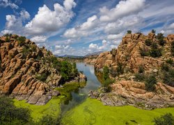 Jezioro, Watson Lake, Skały, Chmury, Prescott, Arizona, Stany Zjednoczone