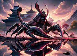 Fantasy, Skorpion, Samuraj, Woda, Dom, Góry