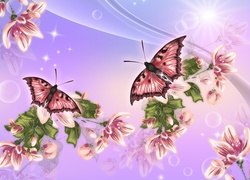 Słoneczna grafika z kwiatami i motylami