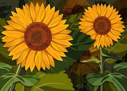 Słoneczniki ozdobne w grafice 2D