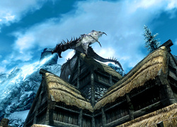 Smok w scenie z gry The Elder Scrolls V: Skyrim