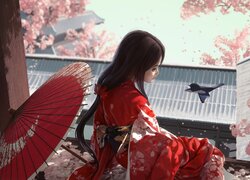 Smutna Azjatka w kimonie