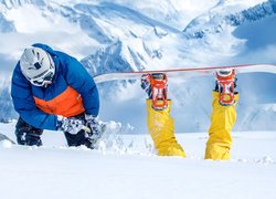 Śmieszne, Ludzie, Snowboarding, Góry, Śnieg, Zima