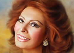 Portret, Kobieta, Aktorka, Sophia Loren, Grafika