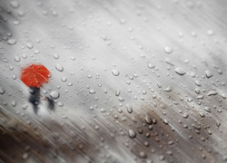 Spacer kobiety z psem podczas deszczu