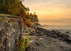 Latarnia, Split Rock Lighthouse, Skały, Jezioro, Lake Superior, Minnesota, Stany Zjednoczone