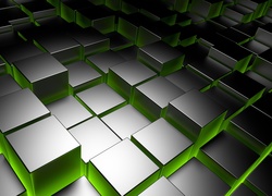 Srebrno-zielone sześciany w grafice wektorowej 3D
