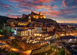 Miasto, Tbilisi, Stare Miasto, Oświetlone, Domy, Wzgórze, Kościół, Katedra Sioni, Gruzja