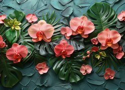 Orchidea, Storczyki, Kwiaty, Liście, Ściana, Grafika