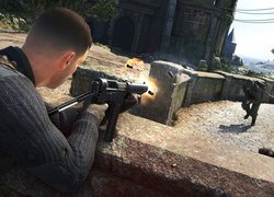Strzelający snajper w grze Sniper Elite 5