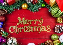 Boże Narodzenie, Bombki, Szyszki, Gałązki, Świerku, Merry Christmas