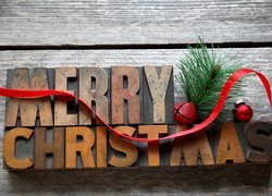 Boże Narodzenie, Drewniany, Napis, Merry Christmas, Gałązka, Wstążka