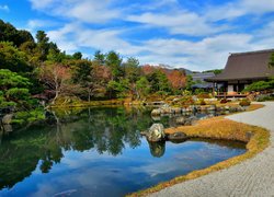 Staw, Ogród, Drzewa, Świątynia, Tenryu-ji, Kioto, Japonia
