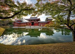 Buddyjska, Świątynia Byodo-in, Pawilon Feniksa, Staw, Drzewa, Miasto Uji, Japonia
