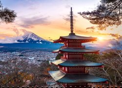 Świątynia, Chureito Pagoda, Góra, Fudżi, Mount Fuji, Miasto Fujiyoshida, Prefektura Yamanashi, Wyspa Honsiu, Japonia