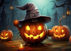 Dynie, Kapelusz, Halloween, Grafika