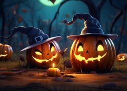 Dynie, Kapelusze, Halloween, Grafika