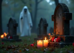 Stary, Nagrobek, Cmentarz, Duch, Halloween, Grafika
