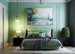 Sypialnia w zielonej tonacji