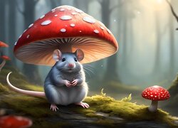Szara, Mysz, Muchomory, Grzyby, Grafika