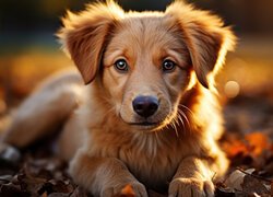 Leżący, Szczeniak, Pies, Golden retriever