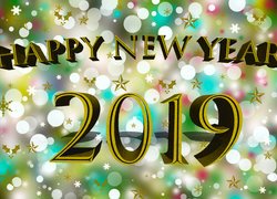 Życzenia, Happy New Year, 2019, Gwiazdki, Grafika