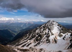 Andora, Góry, Pireneje wschodnie, Szczyt, Coma Pedrosa, Śnieg, Niebo, Chmury