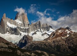 Góry, Szczyt, Fitz Roy, Zima, Skały, Park Narodowy Los Glaciares, Patagonia, Argentyna