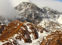 Ośnieżone, Góry Kambryjskie, Szczyt, Mount Snowdon, Mgła, Walia