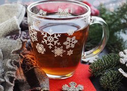 Herbata, Szklany, Kubek, Śnieżynki, Gałązki, Szalik, Świąteczne