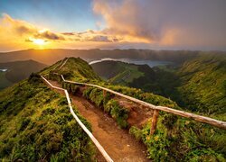 Wzgórze, Droga, Szlak, Miradouro da Boca do Inferno, Kaldera, Góry, Jezioro, Lagoa Rasa, Wyspa Sao Miguel, Azory, Portugalia