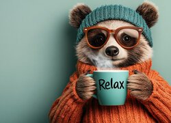 Szop pracz, Golf, Kubek, Napis, Relaks