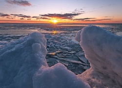 Morze, Lód, Zachód słońca