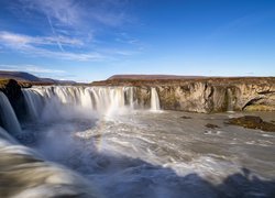 Skały, Wodospad Godafoss, Rzeka, Tęcza, Islandia