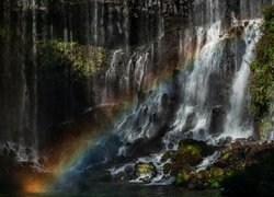 Wodospad Shiraito, Omszałe, Skały, Kamienie, Tęcza, Park Narodowy Fudżi-Hakone-Izu, Japonia