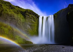 Tęcza, Wodospad Skogafoss, Islandia, Roślinność