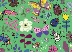 Motyle, Chrząszcze, Kwiaty, Tekstura
