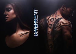 Film, Divergent, Niezgodna, Aktor, Theo James, Aktorka, Shailene Woodley, Tatuaż, Ptaki, Symbol