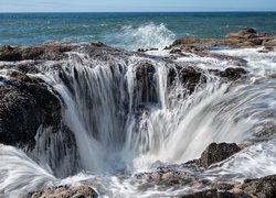 Morze, Wybrzeże, Skały, Studnia Thora, Thors Well, Cape Perpetua, Stan Oregon, Stany Zjednoczone