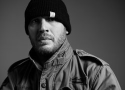 Tom Hardy, Aktor, Czapka, Zarost, Kurtka, Czarno-białe