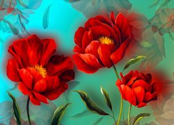 Trzy czerwone kwiaty w grafice