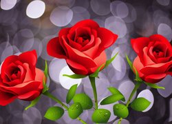 Trzy czerwone róże w 2D