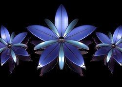 Grafika 3D, Trzy, Niebieskie, Kwiaty