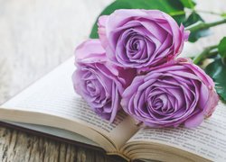 Trzy róże na otwartej książce