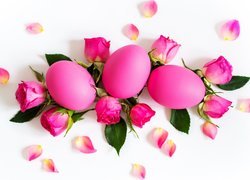 Wielkanoc, Różowe, Jajka, Róże, Płatki