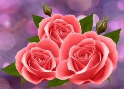 Trzy różowe róże w 2D