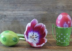 Wielkanoc, Tulipan, Rozwinięty, Ozdobne, Wiaderko, Kolorowe, Pisanki