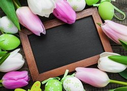 Tulipany, Pisanki, Ramka, Deski, Wielkanoc